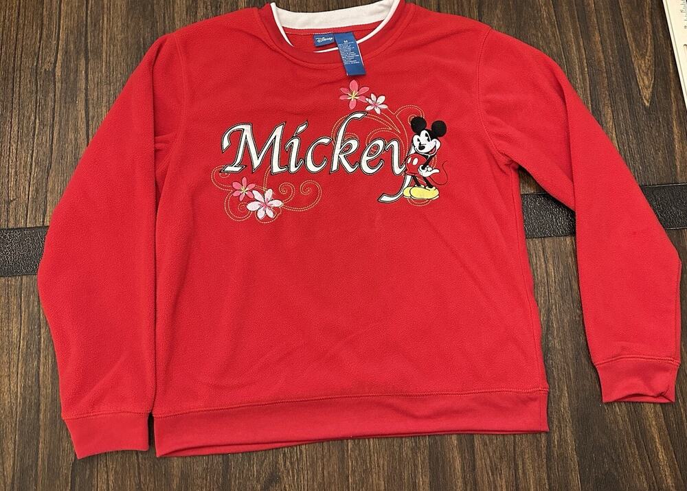 Vtg Disney Mickey Embroidered Fleece Pullover Women’s Medium